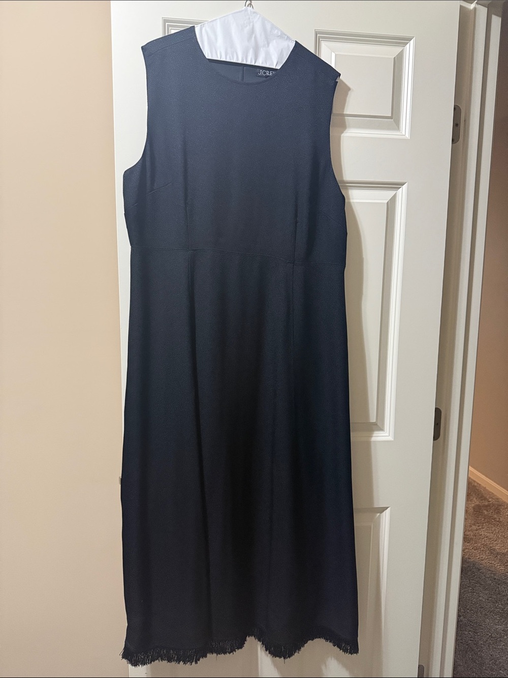 J. Crew Black Sleeveless Midi Dress with Fringed Hem